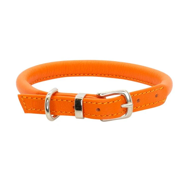 D&H Orange Rolled Leather Dog Collar - Image 4